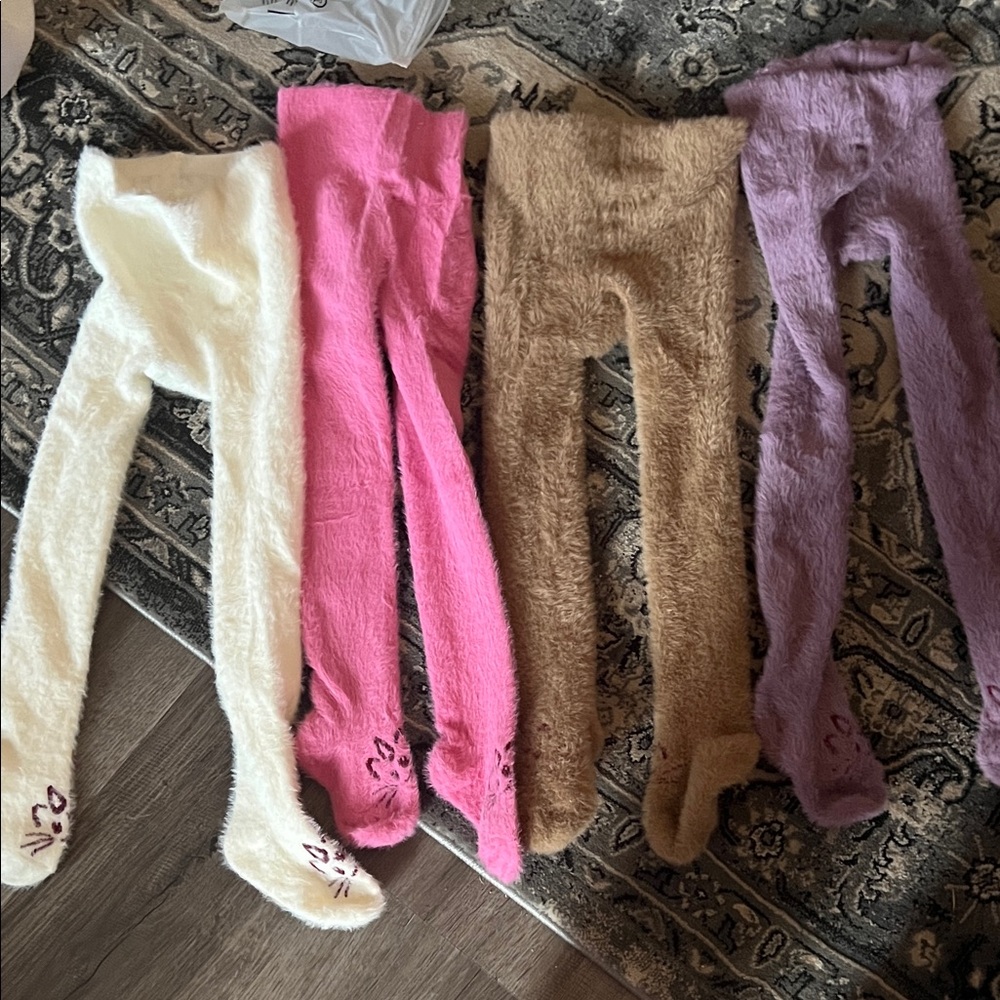 NWOT Cozy Kids Fuzzy Tights Set - Cream, Pink, Brown, Purple